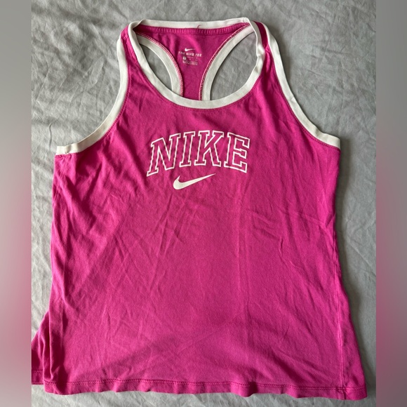 Nike Tee Women M Pink Racer Back Active Wear Workout Logo Spell Out size small - Picture 2 of 10